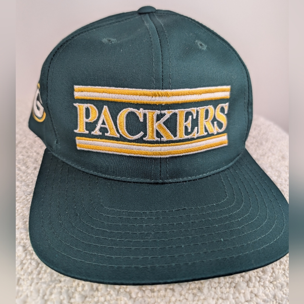Green Packers 90's Hat Cap Printed Yellow Name With Side Logo